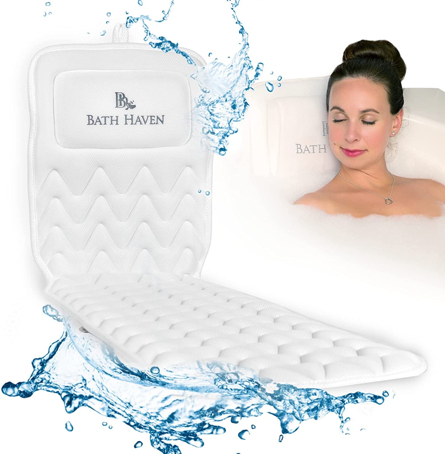 Bath Haven Bath Pillow for Bathtub - Full Body Mat & Cushion, Original, White