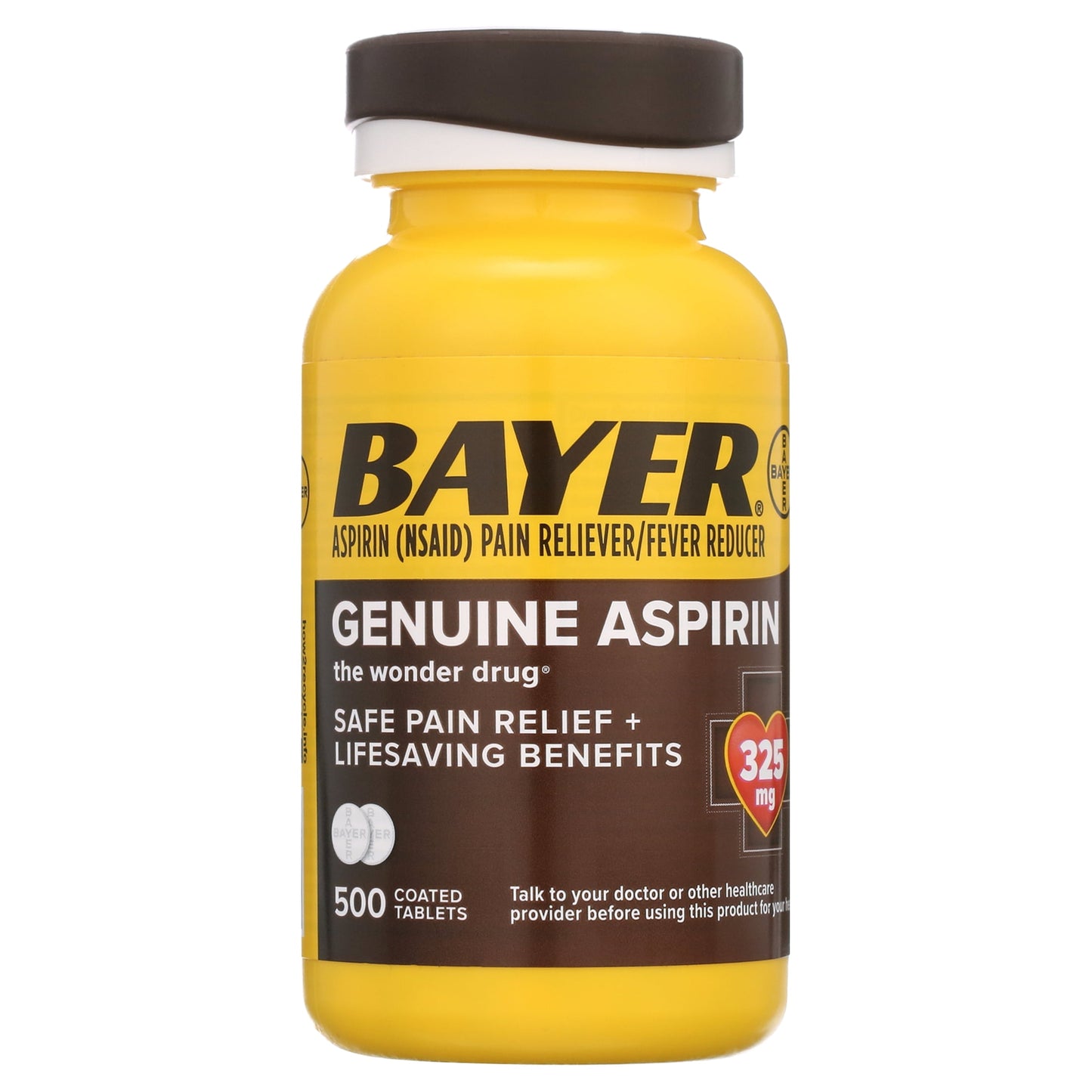 Genuine Bayer Aspirin (NSAID) Pain Reliever/Fever Reducer 325mg 500 Tablets