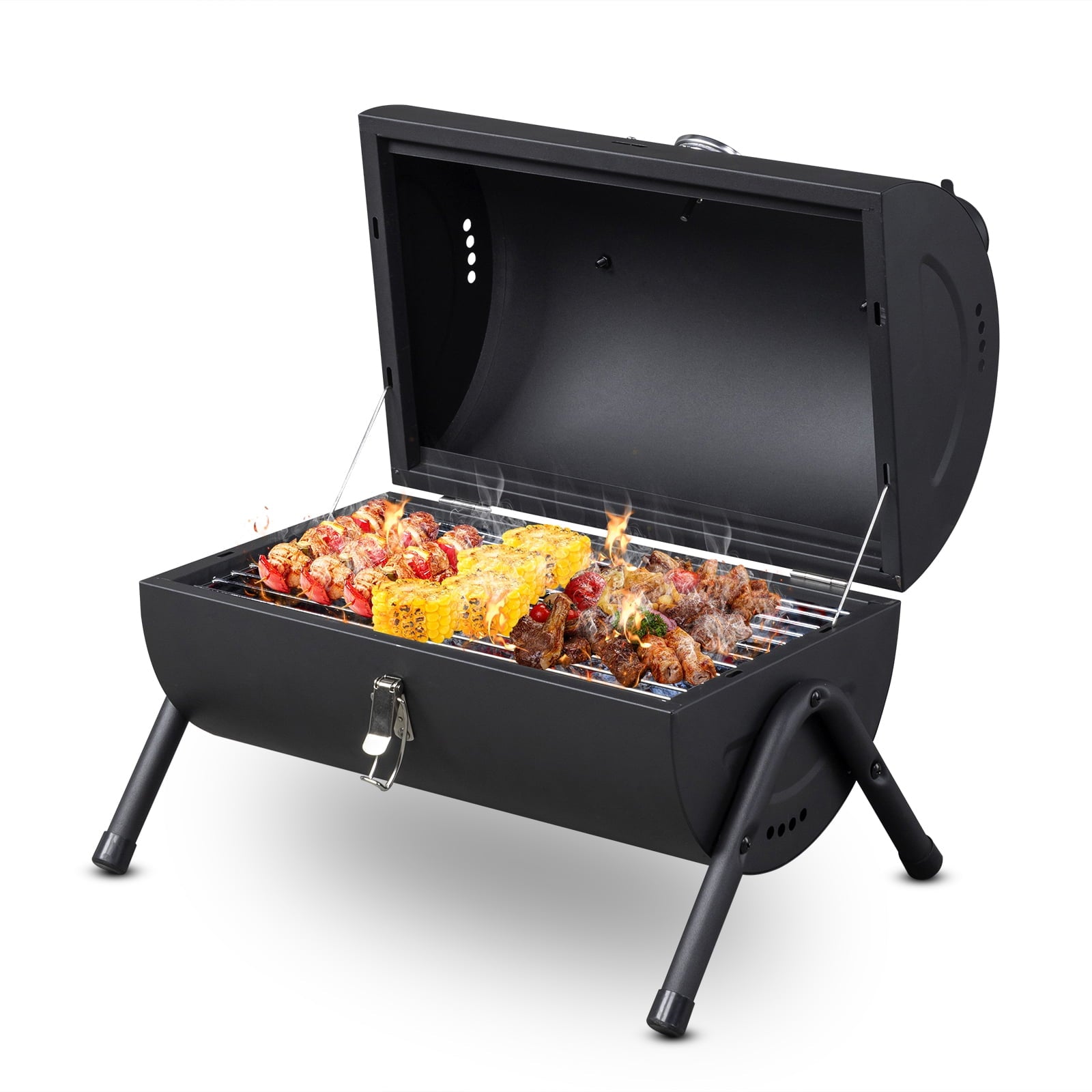 BaytoCare Portable Charcoal Grill BBQ Outdoor Camping with Thermometer & Wooden Handle Black