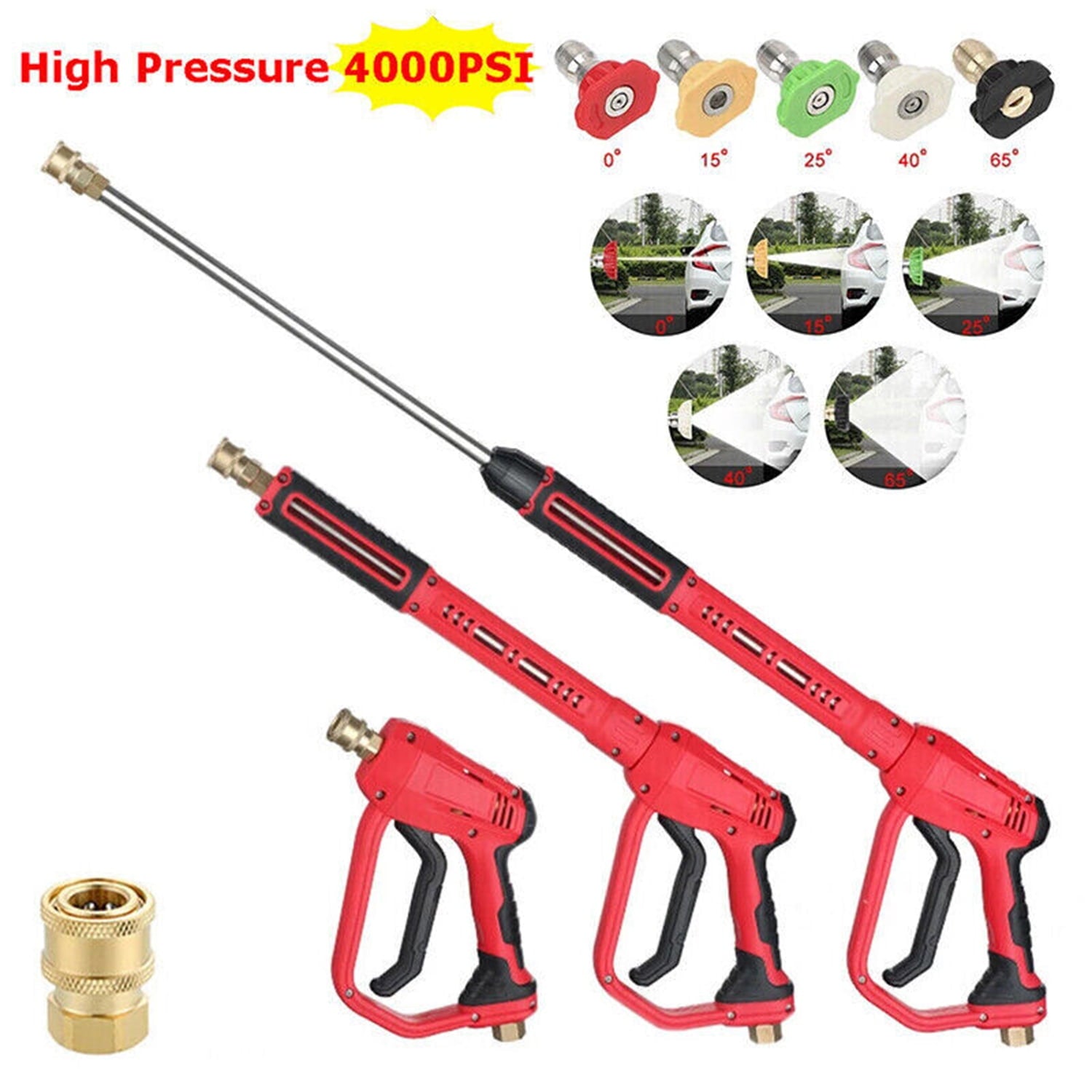 High Pressure Washer Gun, 4000 PSI Power Washer Spray Gun with Extension Wand, M22-14,15mm Inlet & 1/4'' Outlet, 5 Nozzle Tips