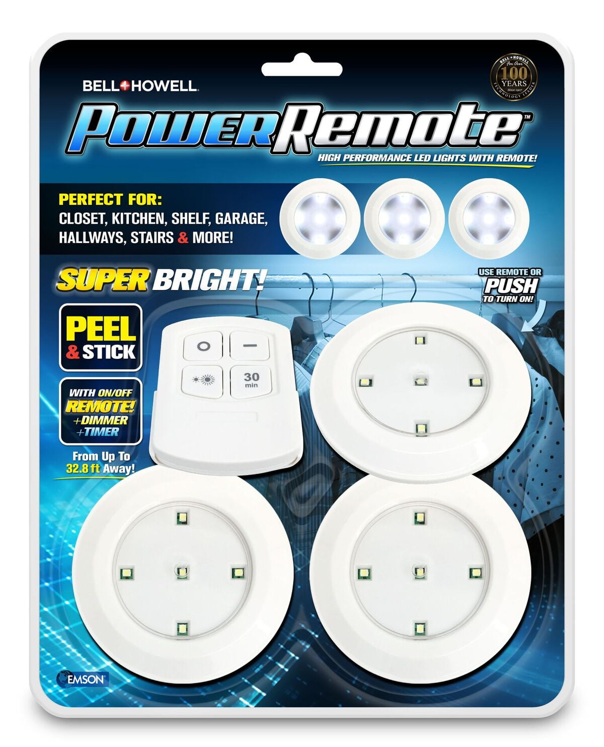 Bell + Howell Power Remote – Super Bright High Performance Mini LED Lights with Remote, As Seen on TV! 3 PACK