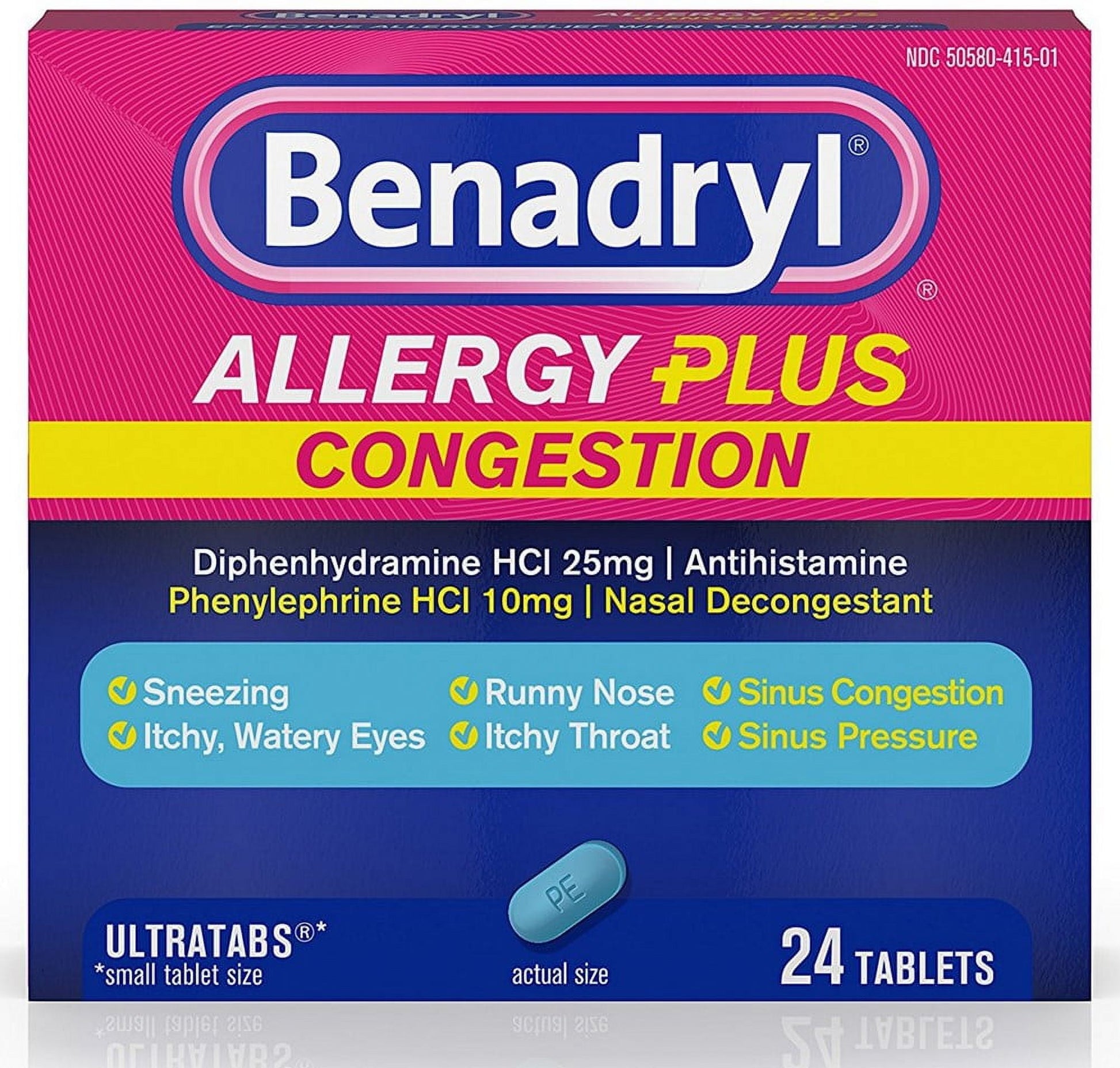 Benadryl Allergy Plus Congestion Ultra Tablets 24 ea (Pack of 4)