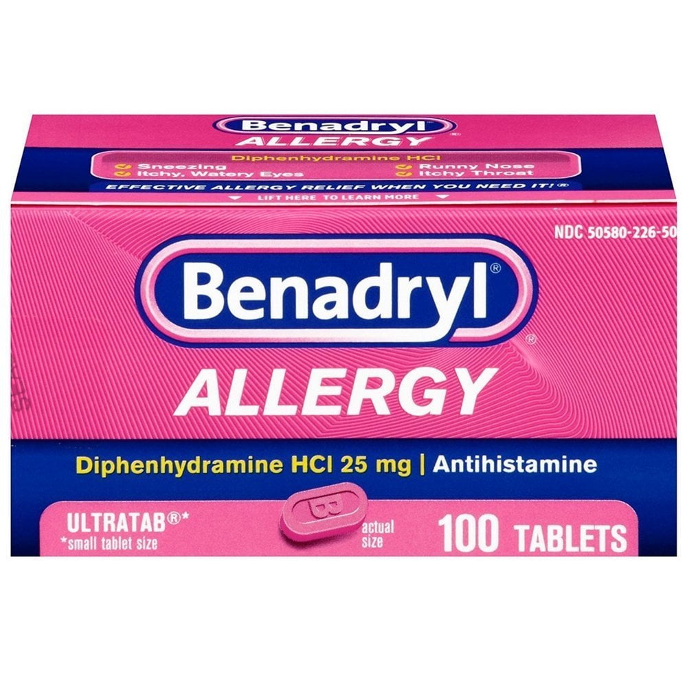 Benadryl Allergy Ultratabs Diphenhydramine HCl 25 mg Antihistamine Tablets, 100 Count