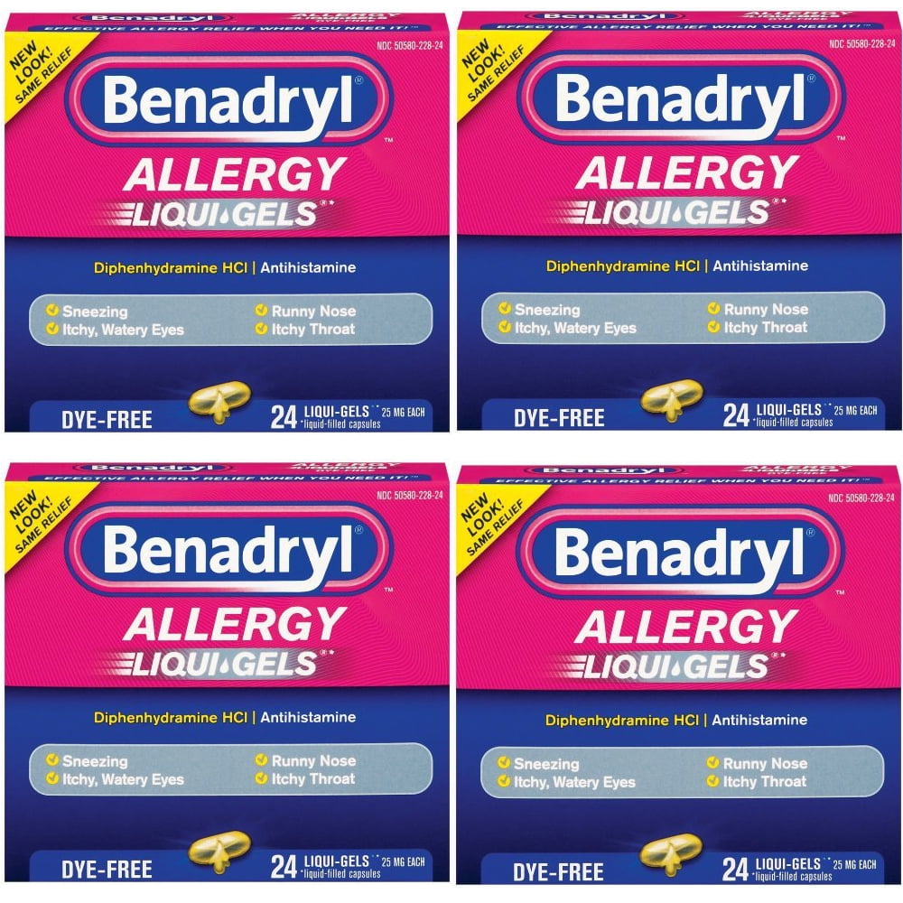 Benadryl Liqui-Gels Antihistamine Allergy Medicine, Dye Free, 24 Ct, 4-Pack