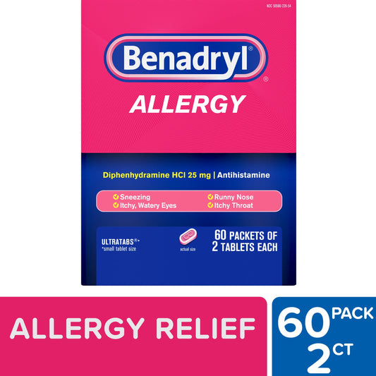 Benadryl Ultratabs Go Packs, 60 Packets of 2 Tablets