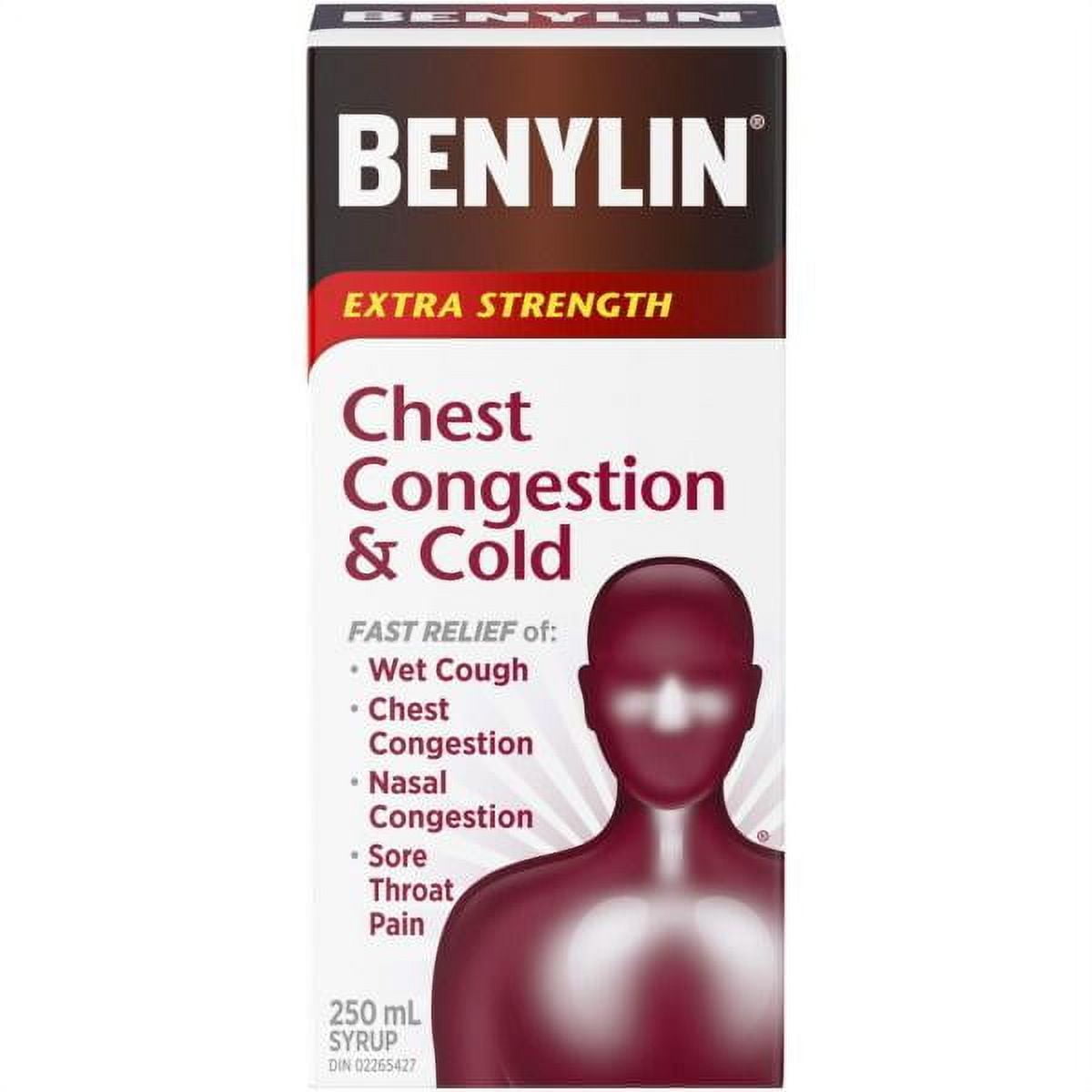 Benylin Extra Strength Chest Congestion Cherry Menthol Flavor Syrup, 250ml 8.45 Fluid Ounces {Imported from Canada}