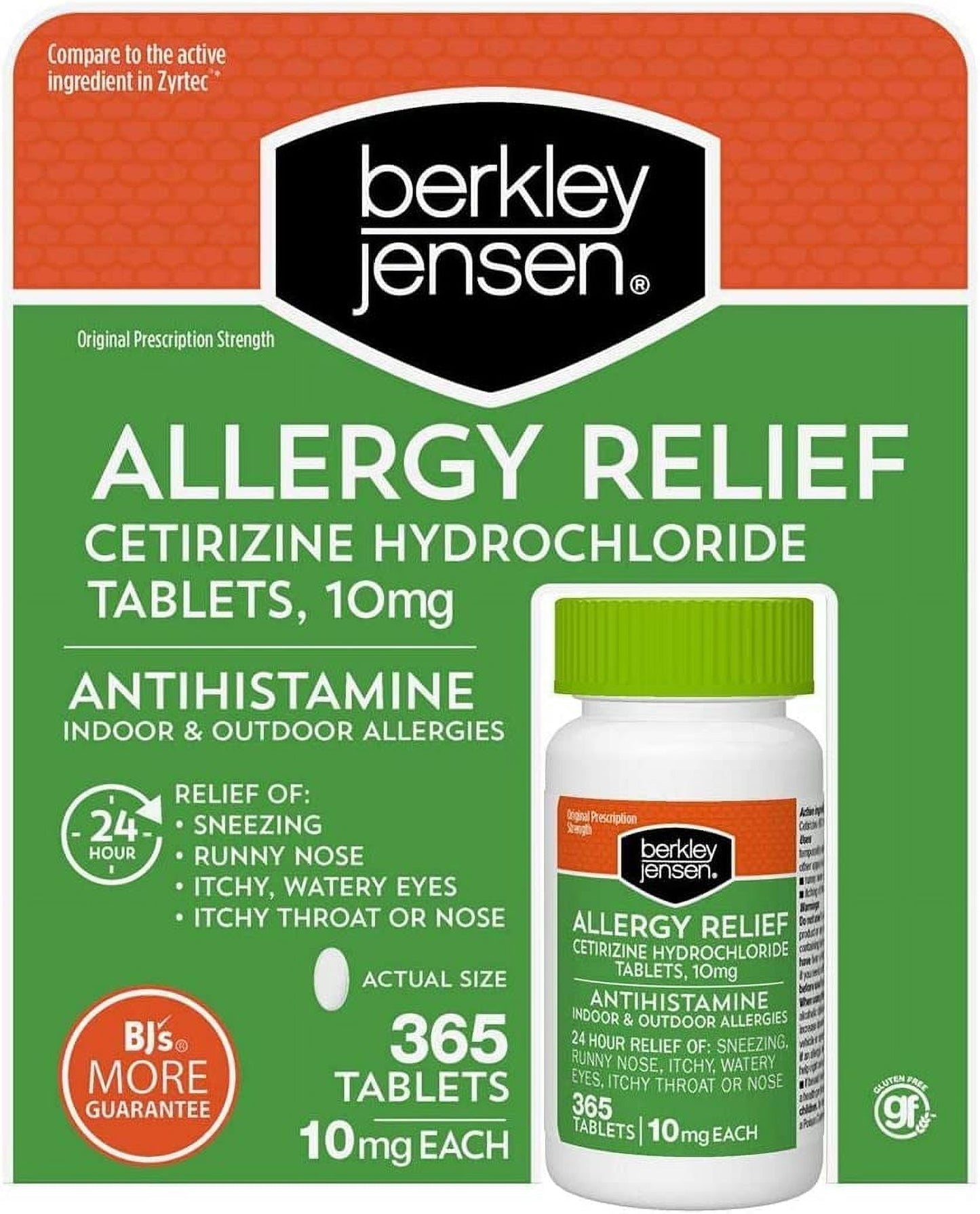 Berkley & Jense 10mg Cetirizine Hydrochloride Antihistamine Tablets, 365 Count