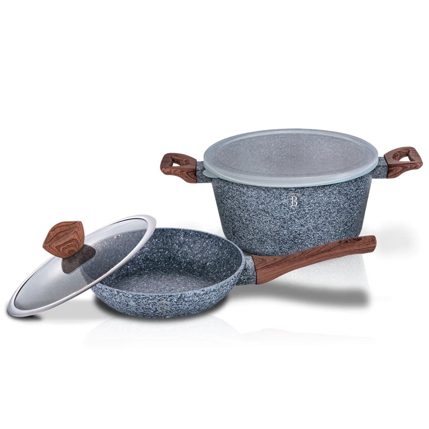 BerlingerHaus 4-Piece Kitchen Cookware Set, Nonstick Pan and Pot Set, Gray Stone Collection