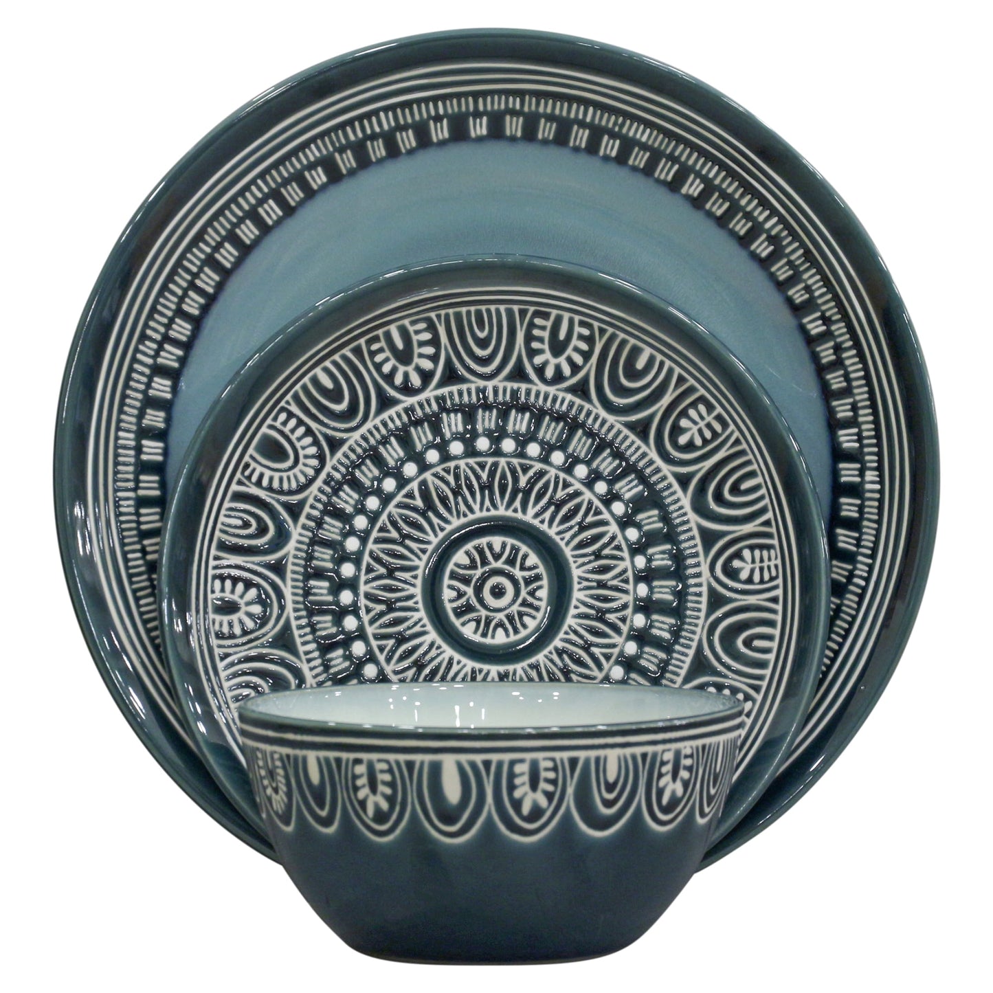 Better Homes & Gardens Teal Medallion 12-Piece Stoneware Dinnerware Set