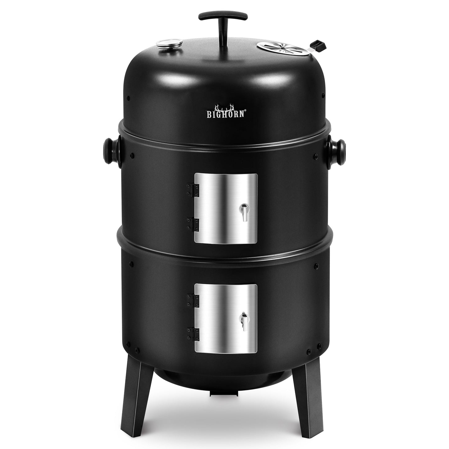 Big Horn Outdoors 3 in 1 Charcoal Smoker Grill, Black Vertical Smoker 16''