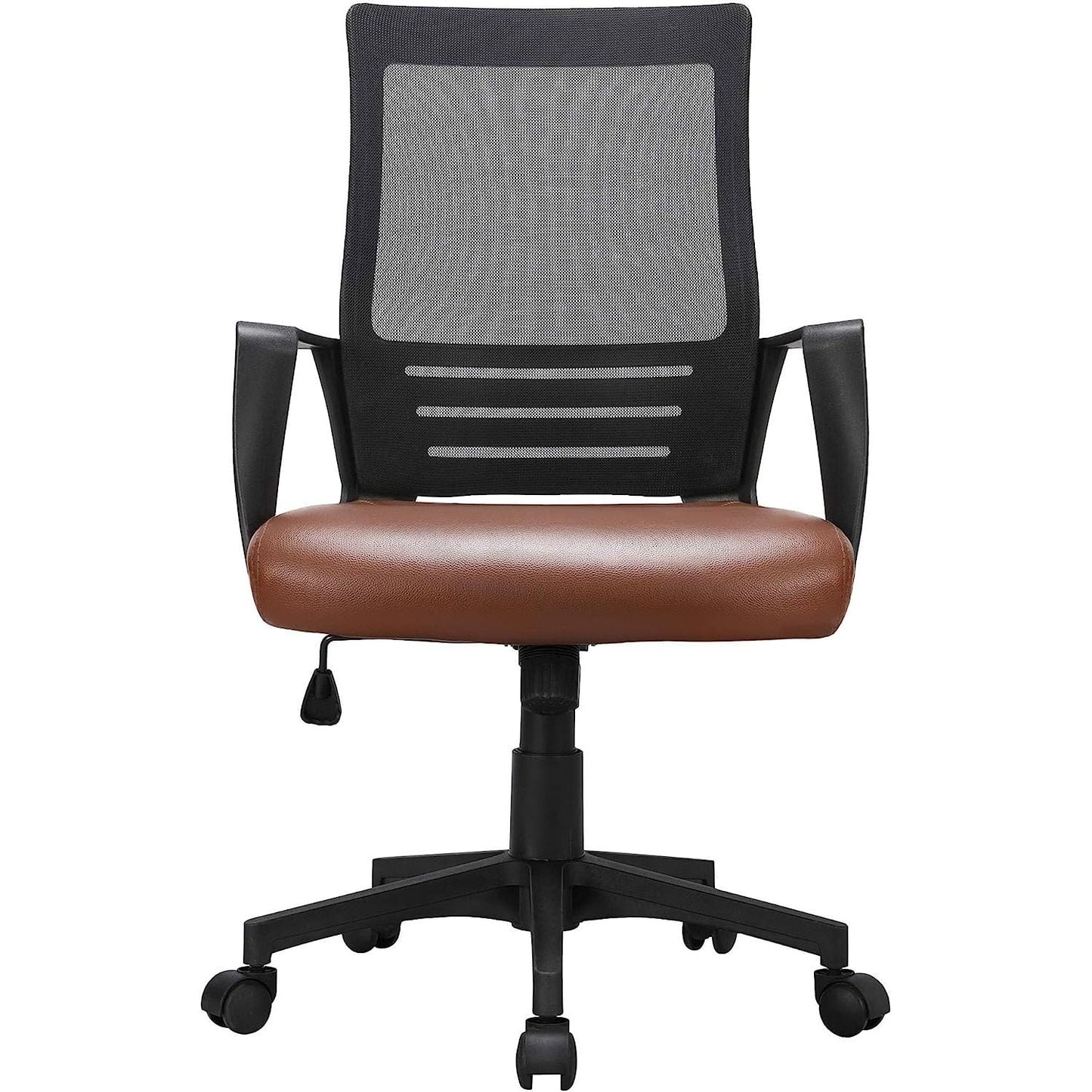 Bilot Back Mesh Chair w/Leather Seat Executive Office Chair Computer Task Chair with Armrests Ergonomic Desk Chair with Lumbar Support, Brown