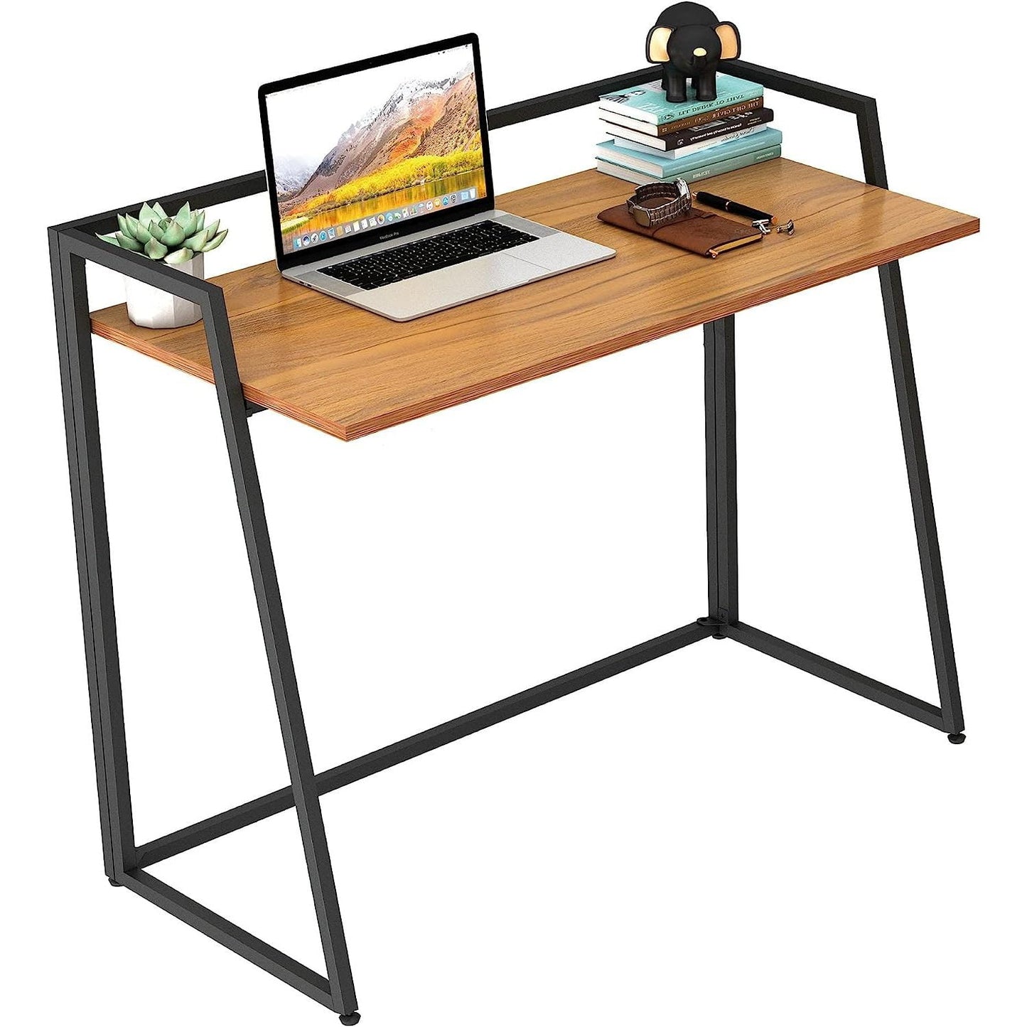 Bilot Foldable Desk 41", No Assembly Required Home Office Small Folding Computer Desk Table for Small Spaces Study Writing Work, Portable, Easy to Fold Up or Down, Space Saving, Brown