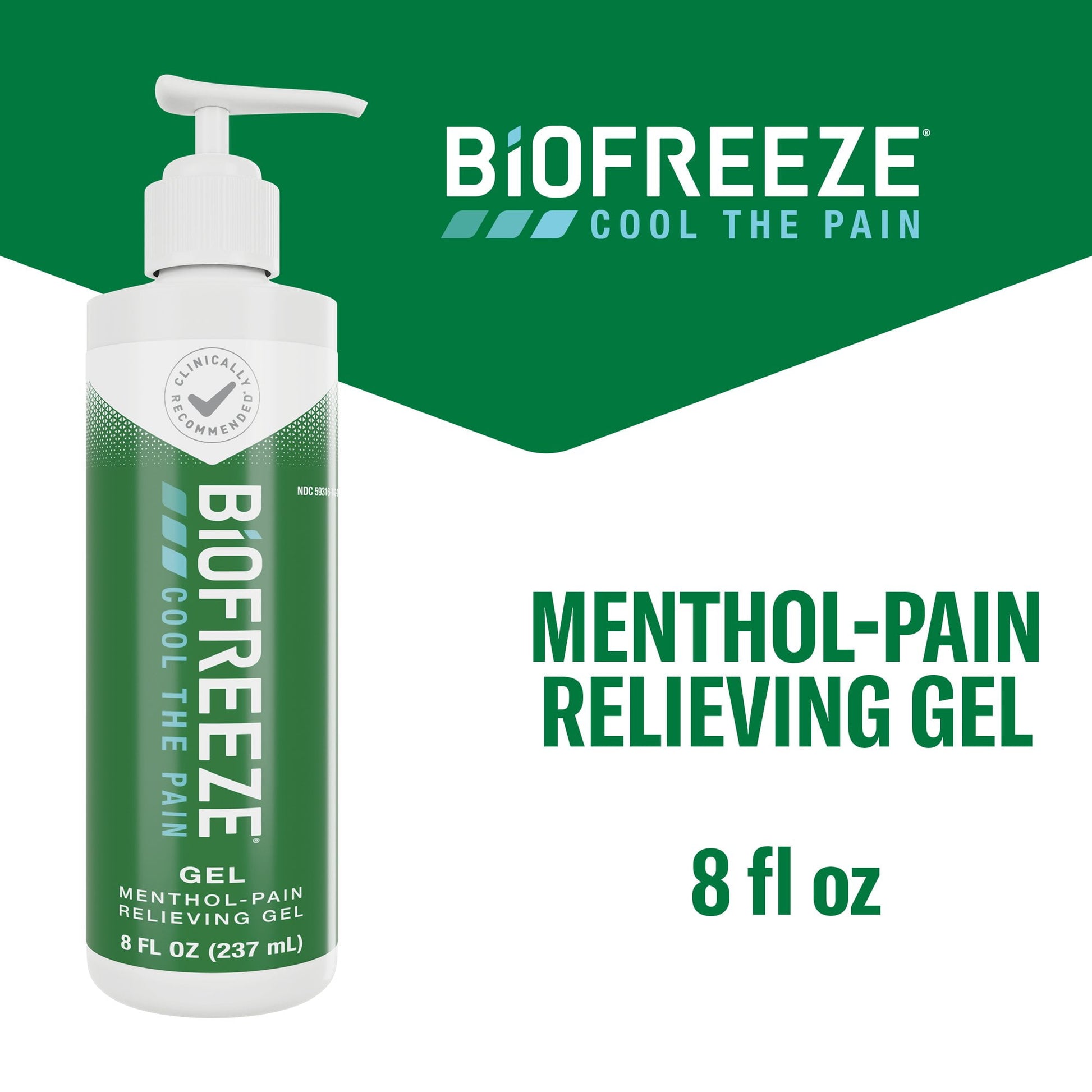 Biofreeze Cool The Pain Relief Gel, Menthol Pain Relieving Gel, 8 oz. Pump, Green *EN