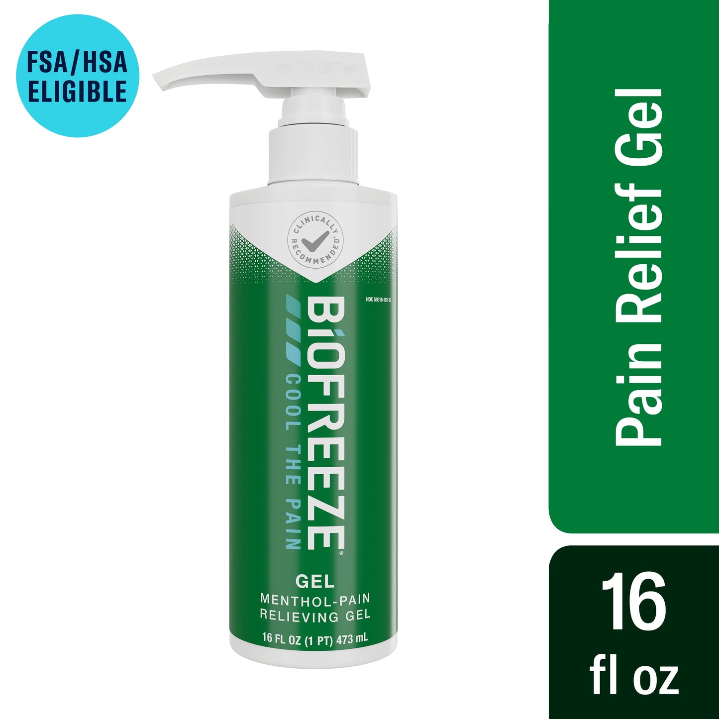 Biofreeze Menthol Pain Relieving Gel 16 FL OZ Bottle With Pump For Pain Relief From Sore Muscles, Arthritis, Simple Backaches, And Joint Pain, Original Green Formula (Packaging May Vary)