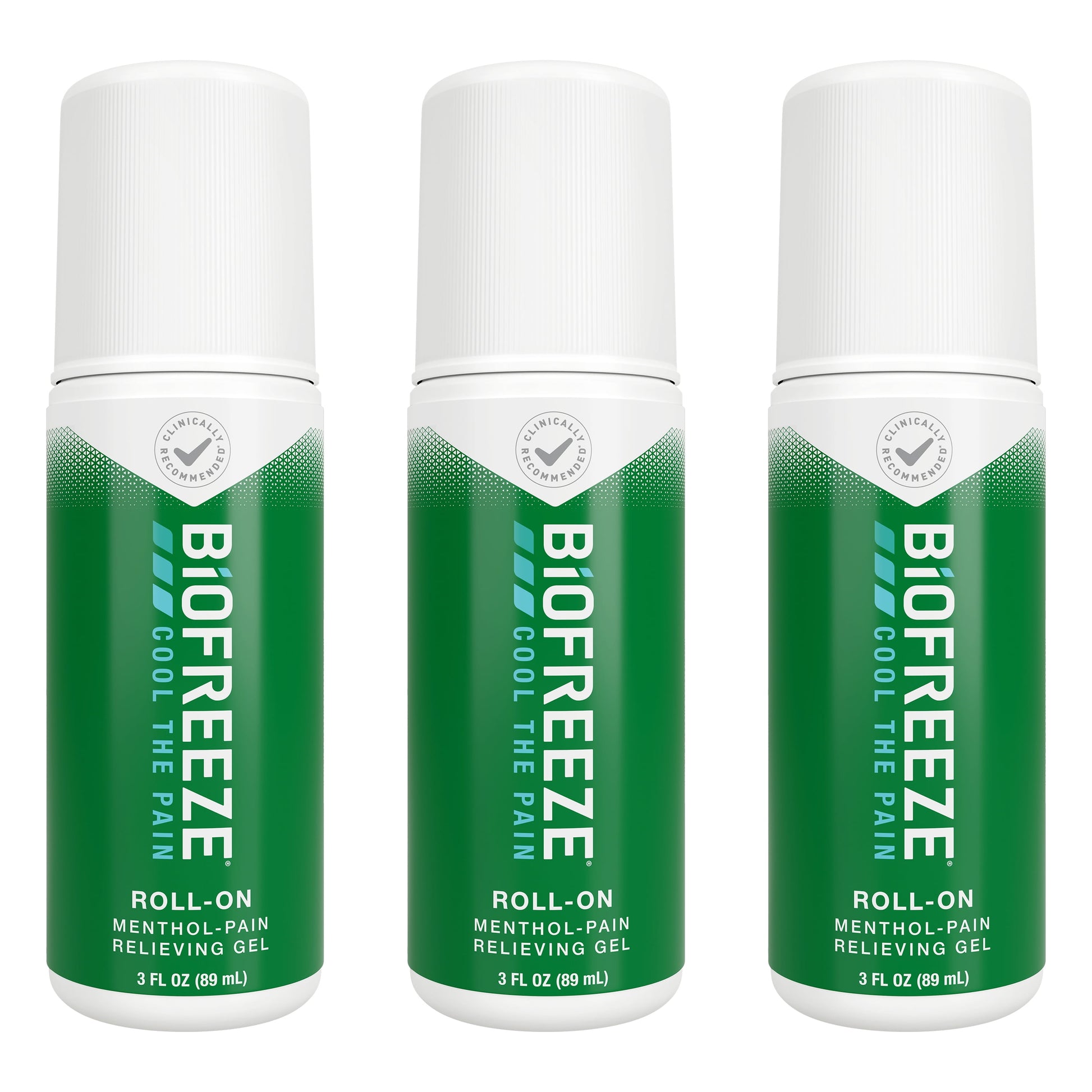 Biofreeze Roll-On Pain-Relieving Gel 3 FL OZ, Green (Pack Of 3) Topical Pain Reliever For Muscles And Joints From Arthritis, Backache, Strains, Bruises, & Sprains (Package May Vary)