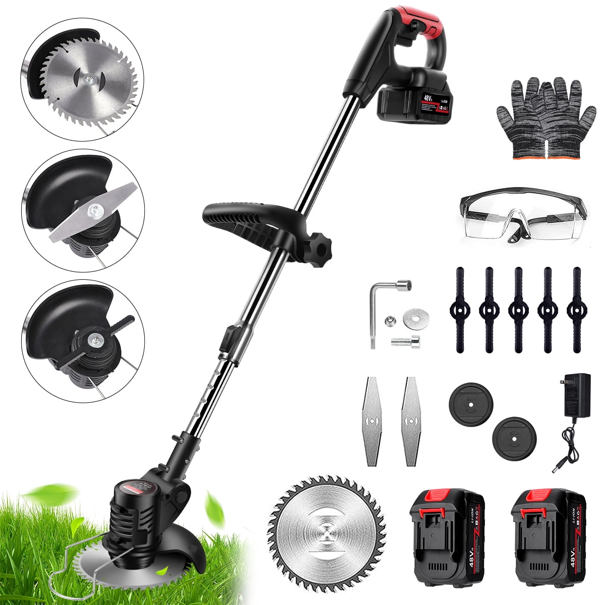 Biuble Cordless Electric Weed Eater Grass String Trimmer, 1350W Weed Wacker 3-in-1 48V Lightweight Push Lawn Mower