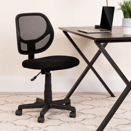 BizChair Low Back Black Mesh Swivel Task Office Chair with Curved Square Back