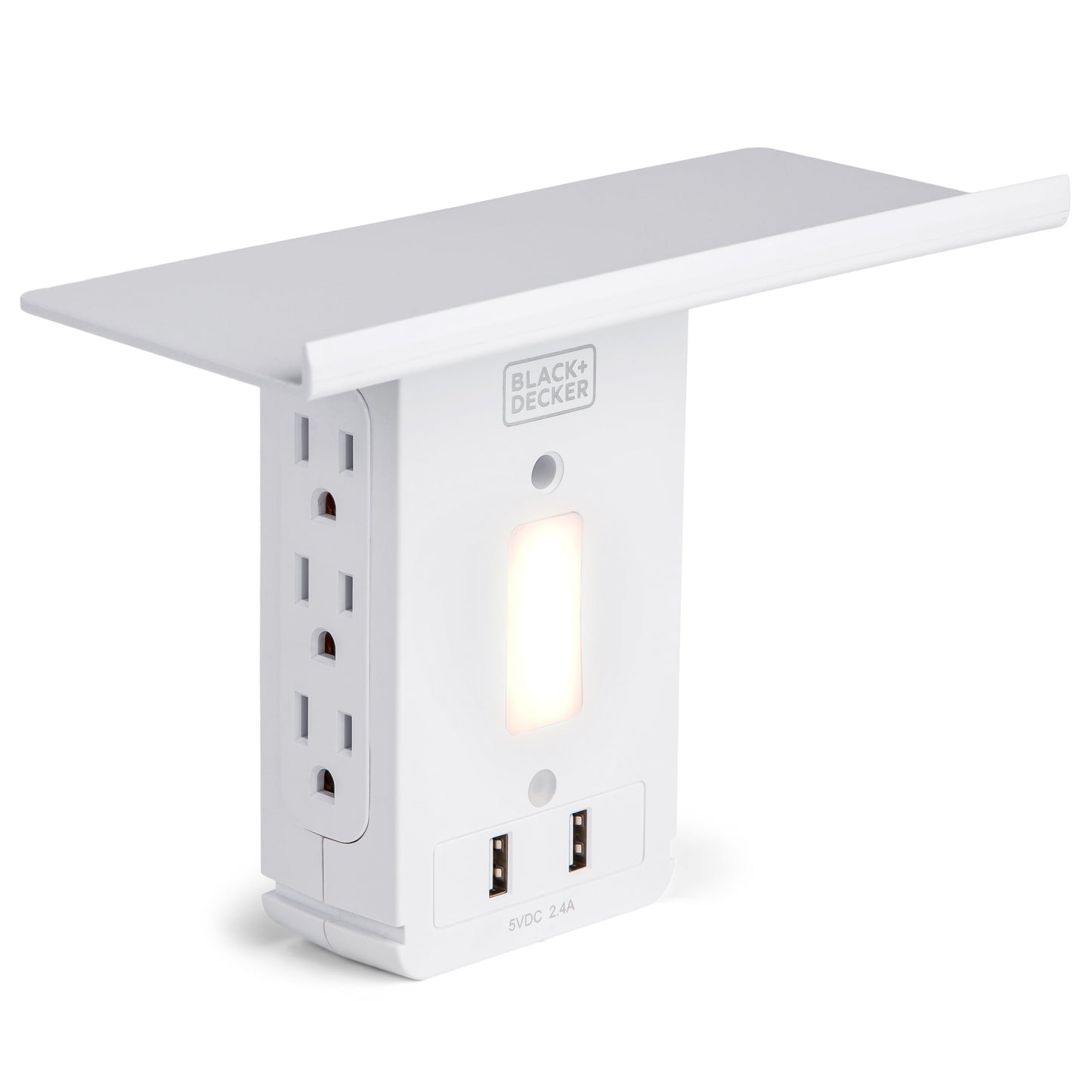 Black + Decker Surge Protector Wall Tap Shelf with Night Light