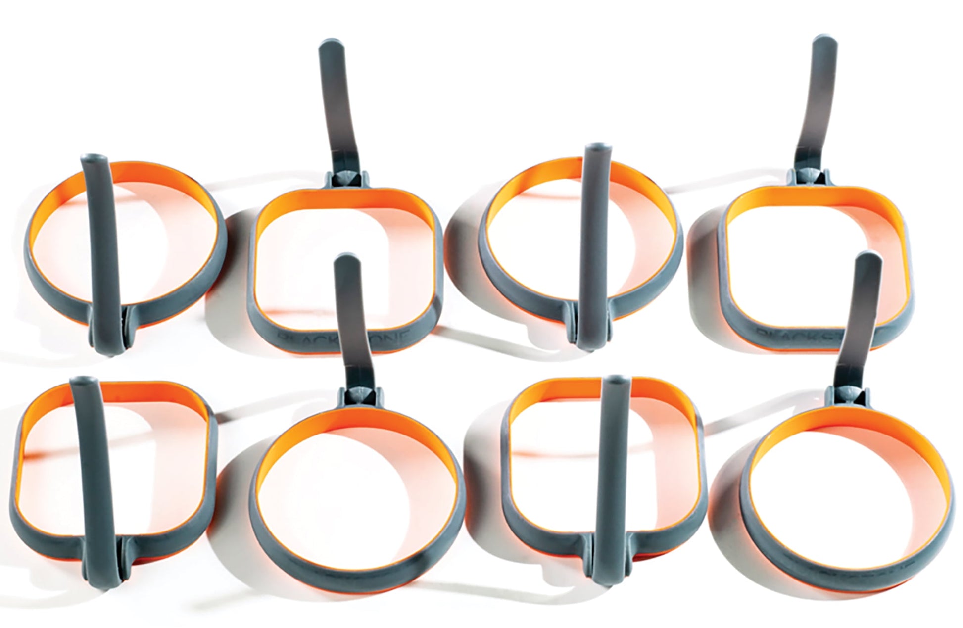 Blackstone 4" Egg Rings Bundle, 8 Pack - 4 Square, 4 Circle in Gray and Orange