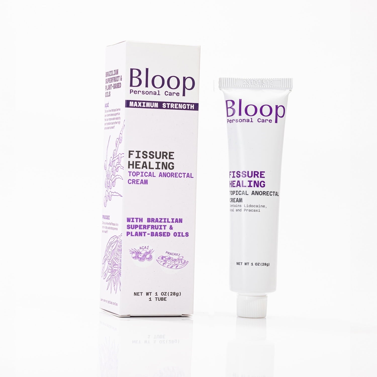 Bloop Anorectal Fissure Cream with 5% Lidocaine, Acai, and Pracaxi Oils | Max. Strength for Rapid Pain Relief 1(oz)