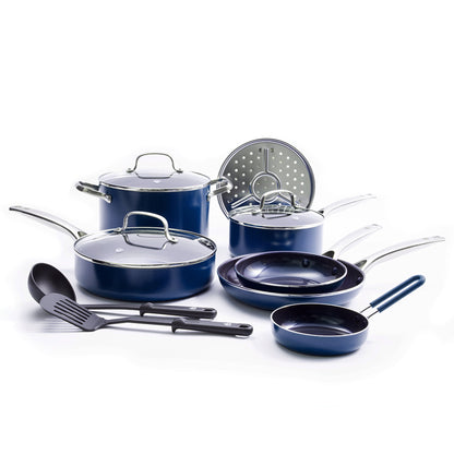 Blue Diamond Toxin-Free Ceramic and Dishwasher Safe 12-Piece Pots and Pans Cookware Set, Pink