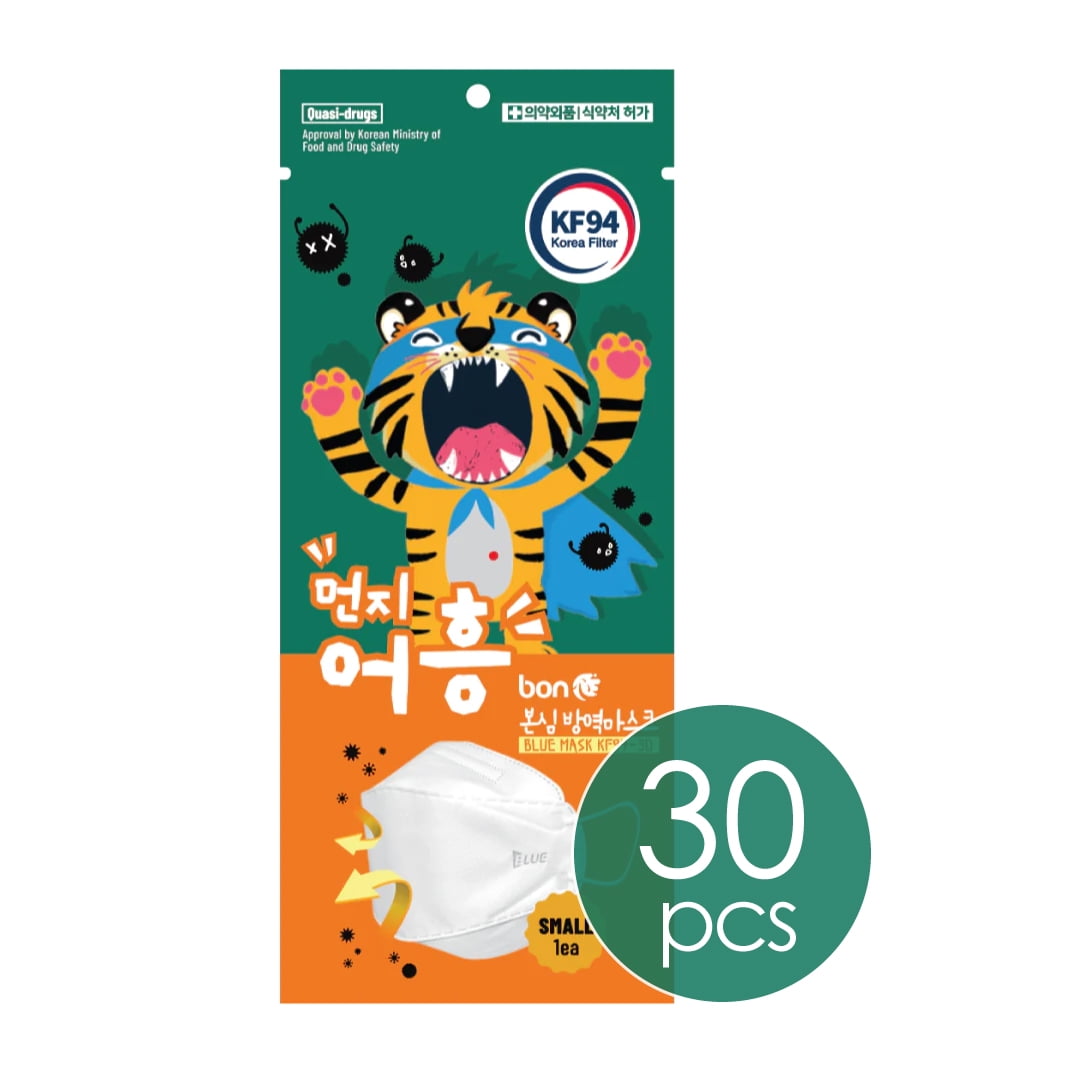 Blue Industry KF94 Tiger 3D Small/White (KF94, Small) [30pcs] Individually Packaged