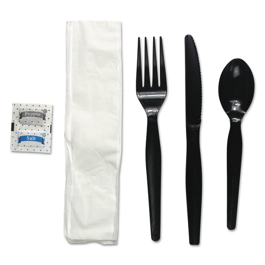 Boardwalk 6-Pc. Cutlery Kit Condiment/Fork/Knife/Napkin/Spoon Heavyweight Black 250/CT FKTNSHWPSBLA