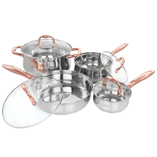 Bransonville 8 Piece Stainless Steel Cookware Set in Chrome and Bronze