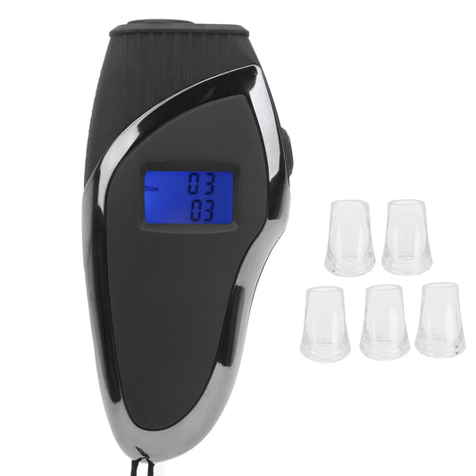 Breathalyzer Wine Tester Concentration Portable Test Blowing Drunk Driving LCD DisplayBlack and Silver