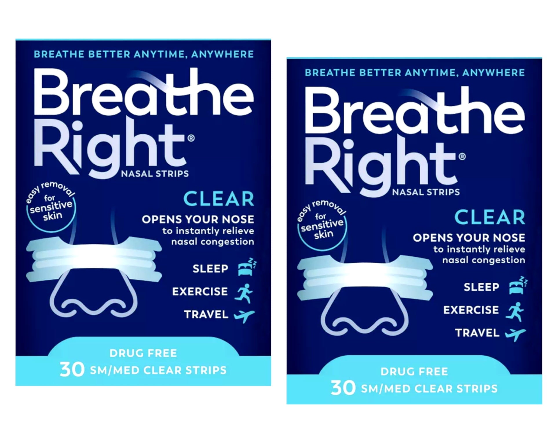 Breathe Right Nasal Strips Clear Small/Medium 30 Each (Pack of 2)