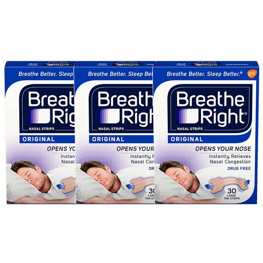 Breathe Right Nasal Strips Original Tan Large 30 Each (Pack of 3)