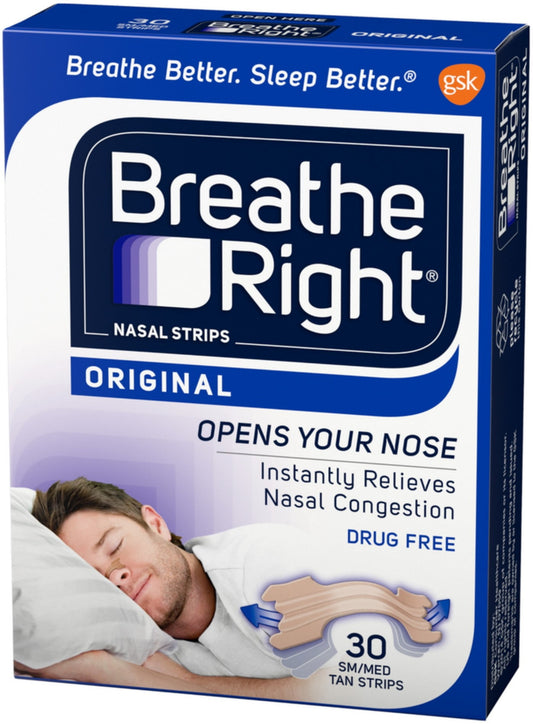 Breathe Right Nasal Strips Original Tan Small/Medium 30 ea (Pack of 2)