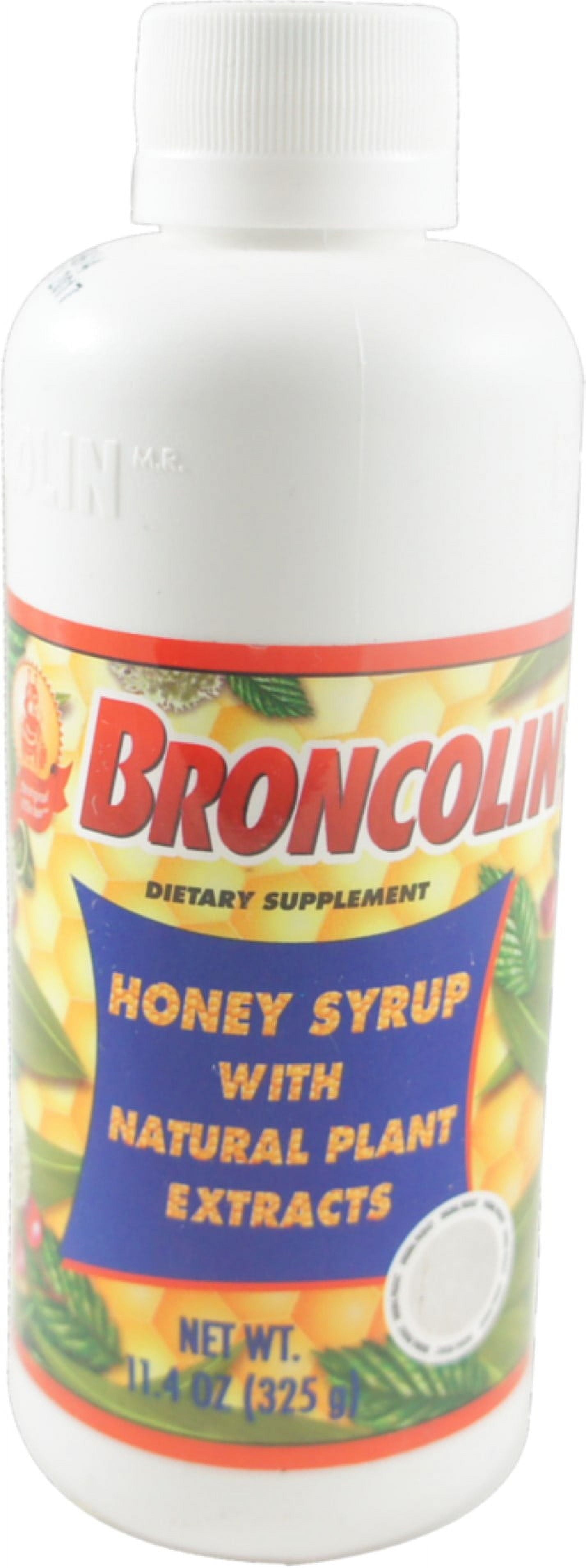 Broncolin Honey Cough Relief Syrup with Natural Plant Extracts Dietary Supplement, Regular 11.4 oz (Pack of 2)