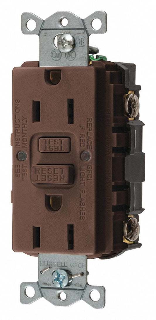 Bryant Electric GFRST15 15 Amp 125V Commercial/Residential Self Test Duplex GFCI Receptacle, Brown