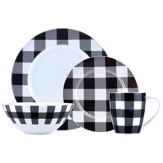 Buffalo Plaid White/Black 16PC Dinnerset