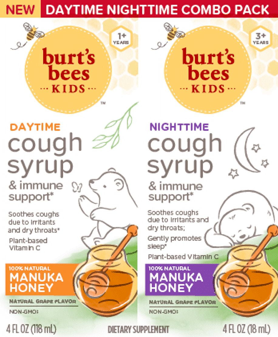 Burt's Bees Kids Cough Syrup and Immune Support Combo Pack, Natural Grape Flavor, 8 fl oz.