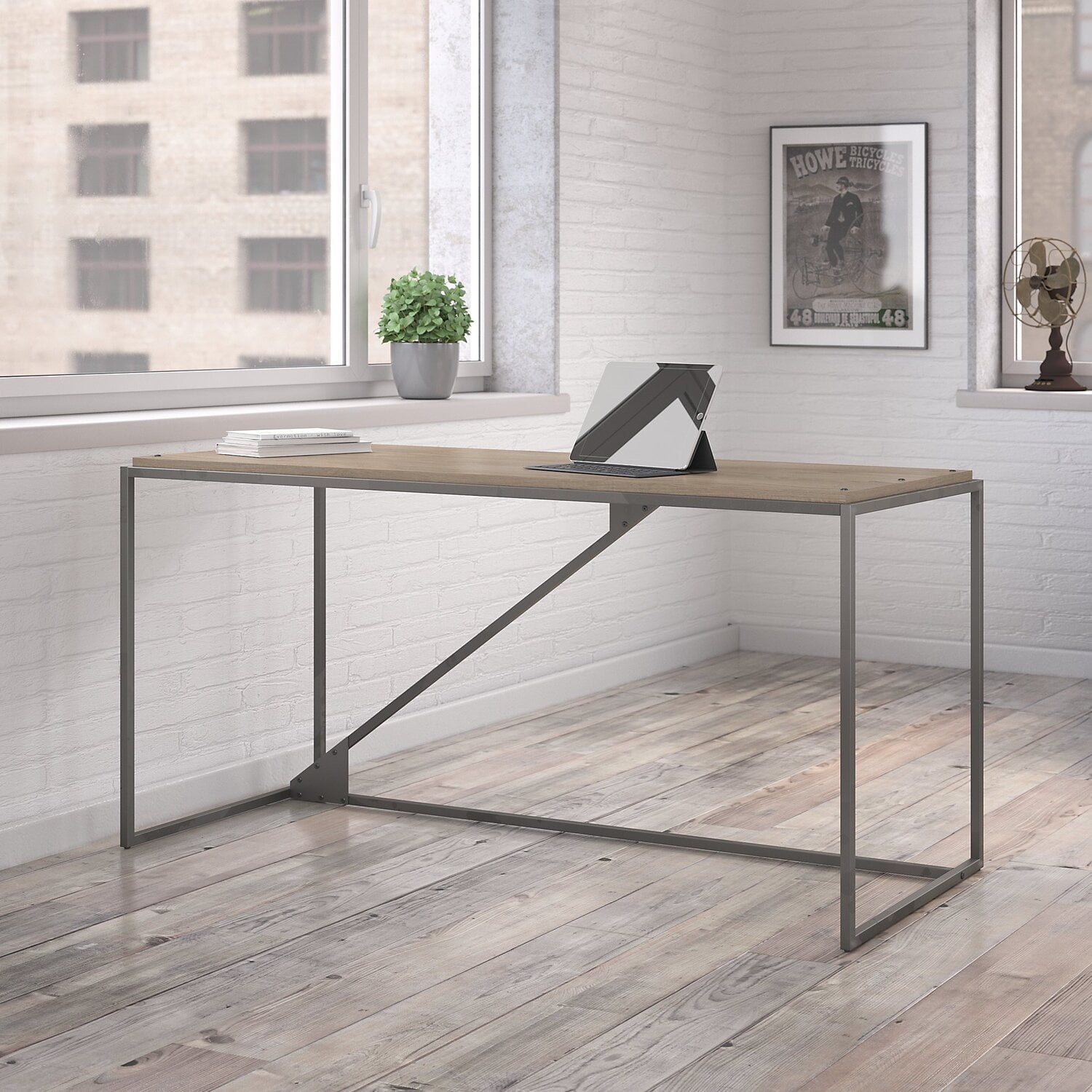 Bush Furniture Refinery 62W Industrial Desk in Rustic Gray