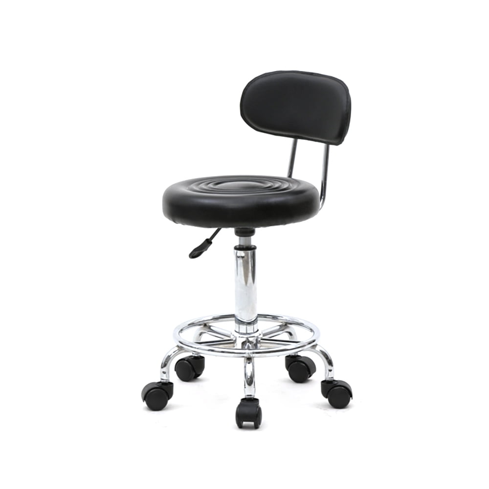 CAIHONG Black Height Adjustable Rolling Swivel Salon Stool, PU Leather Hydraulic Ergonomic Chair with Backrest Wheels for Office Work Tattoo Massage Facial Spa Manicure Dentist Clinic