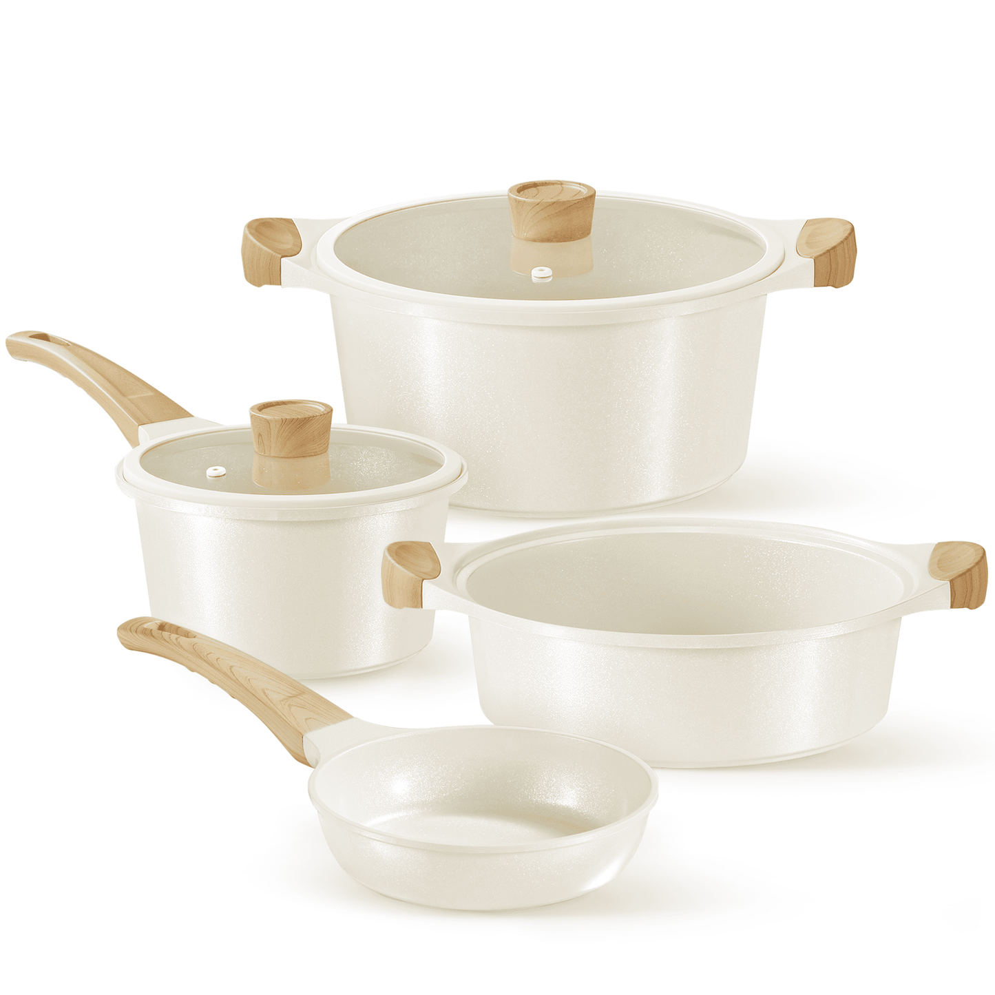 CAROTE 6pcs Ceramic Cookware Set, Induction Pots and Pans, Non Stick Pots Sets, White