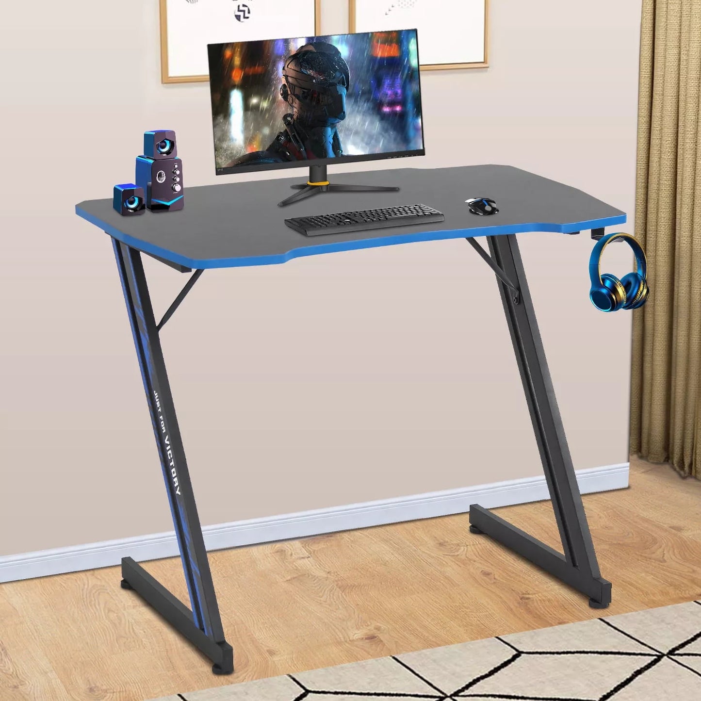 CL.HPAHKL 35.4Inch Gaming Desk Computer Desk for Small Area Corner, Z-shape Gaming Desk with Headphone Hook Gaming Table for PC Computer Table and Desks Small Portable Computer Desk Gaming PC Desk