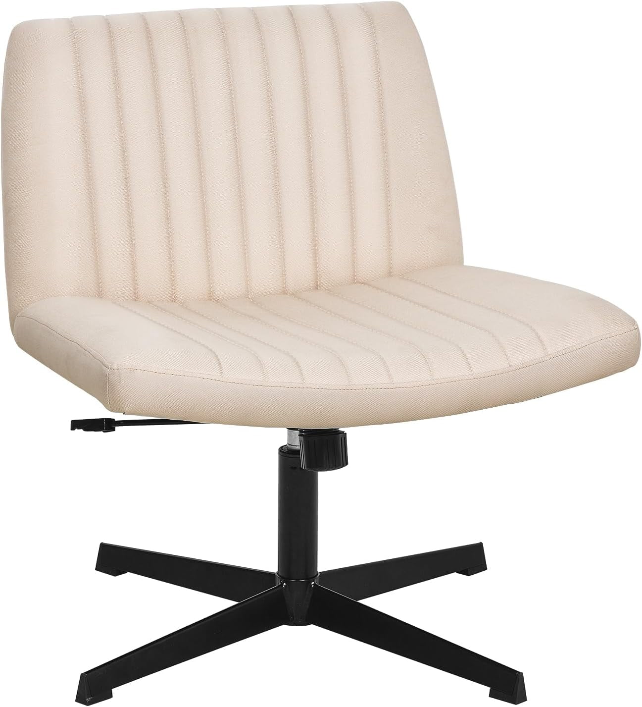 CL.HPAHKL Criss Cross Chair Armless Desk Reading Chair, Wide Comfty Office Chair Height Adjustable Makeup Vanity Chair with Back for Home Office, Beige