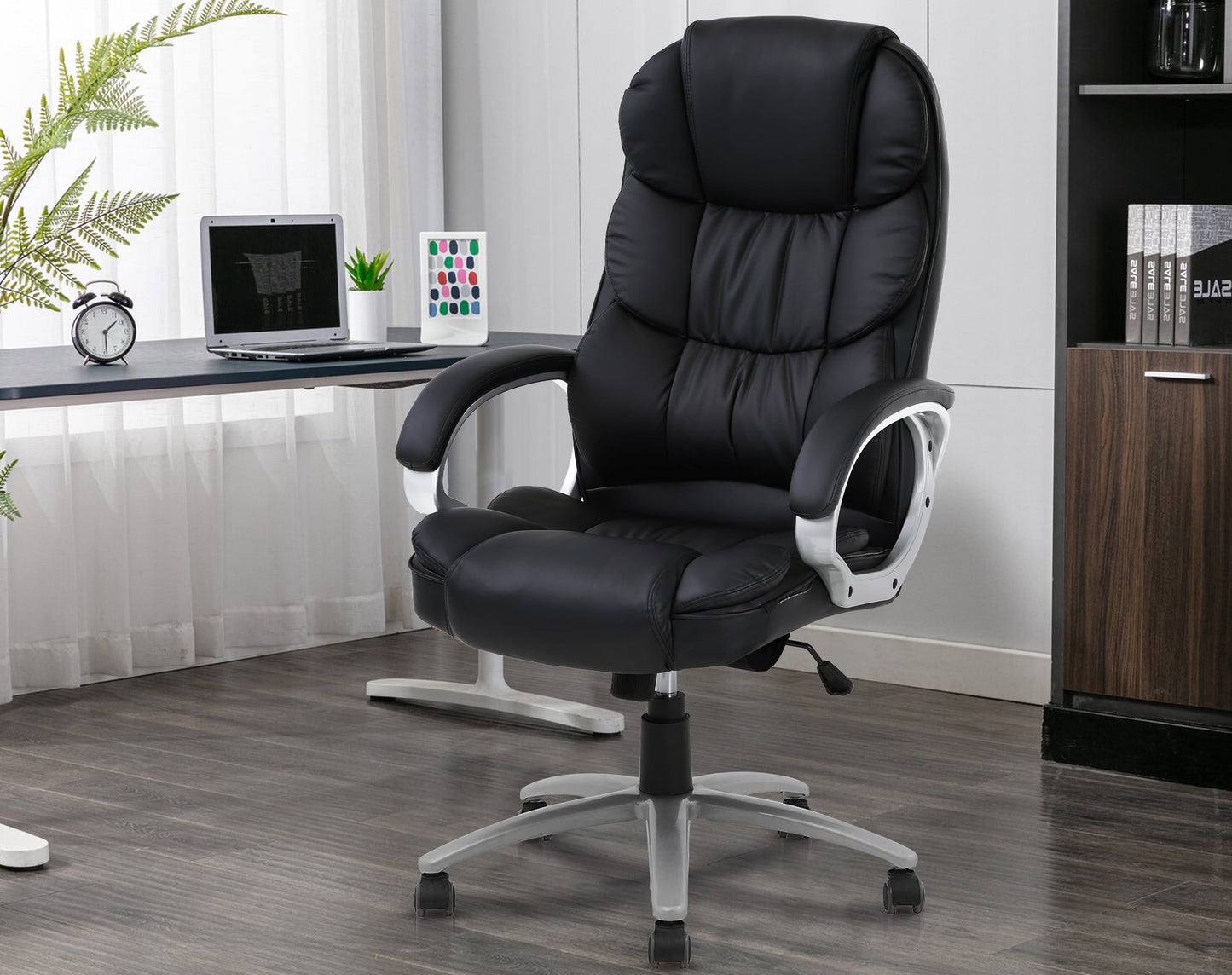 CL.HPAHKL Ergonomic Office Chair, PU Leather Home Office Desk Chairs, Adjustable Height Computer Chair with Armrest and Lumbar Support, Rolling Swivel Comfortable Office Chair Work Chair