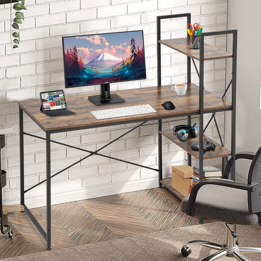 CL.HPAHKL Home Office 47.2”W x 23.6”D Desk with Storage Bookshelf, Computer Desk for Small Area Bedroom Desk Table Small Writing Study Desk for Student Ergonomic Desk Kids Workstation Table