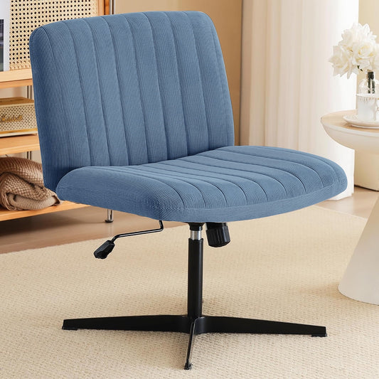 COMHOMA Wide Criss Cross Chair No Wheels Swivel Armless Makeup Desk Chair Adjustable Height Accent Chair , Blue