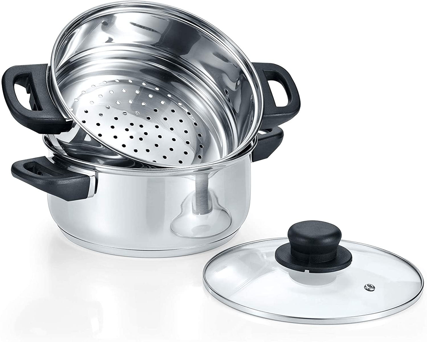 CONCORD 3 Quart Stainless Steel 3 Piece Steamer Cookware Set (INDUCTION COMPATIBLE)