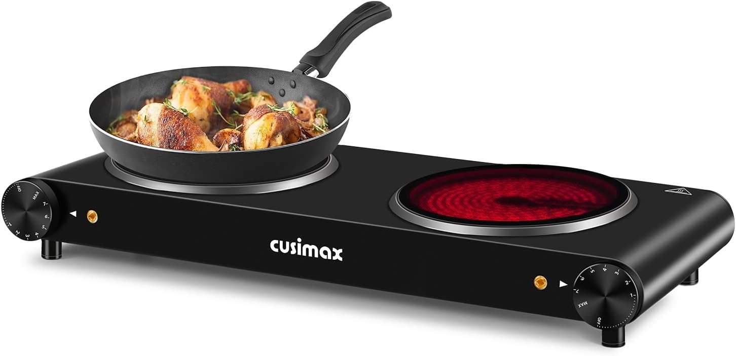 CUSIMAX 1800W Electric Infrared Double Hop Plate, Stainless Steel, Portable, Easy to clean, Red.