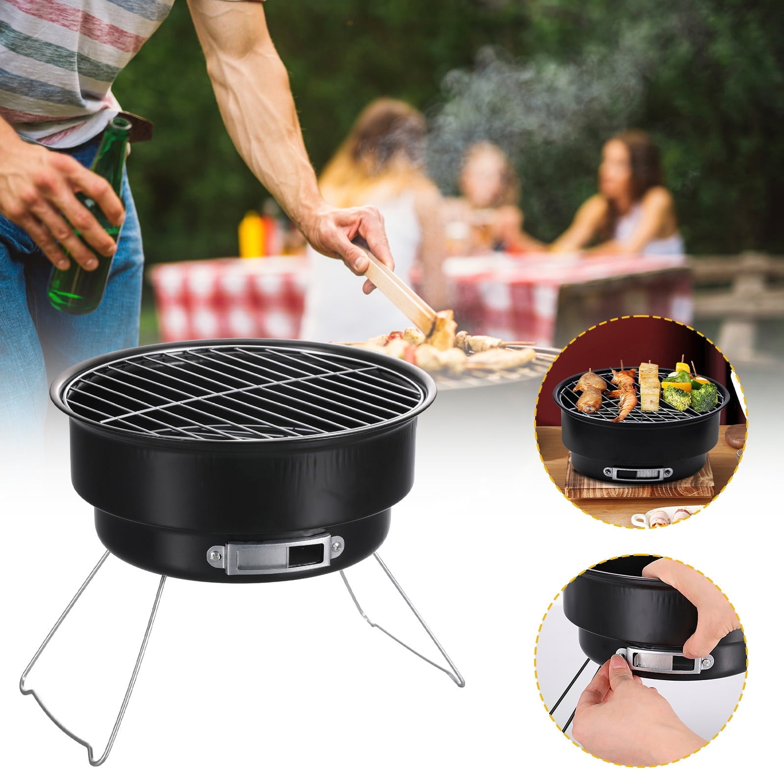 CYXLFZH Portable Round Barbecue Grill Outdoor Stainless Steel Barbecue Grill Folding Ice Pack Oven Bbq Grill