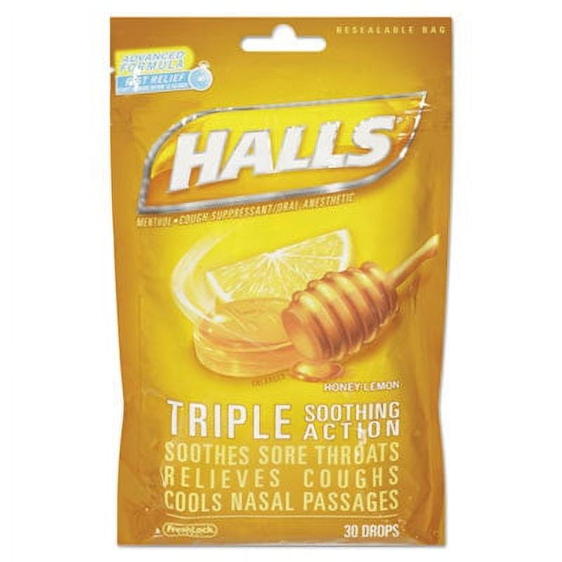 Cadbury, CDB62183, Halls Honey-Lemon Cough Drops, 12 / Box