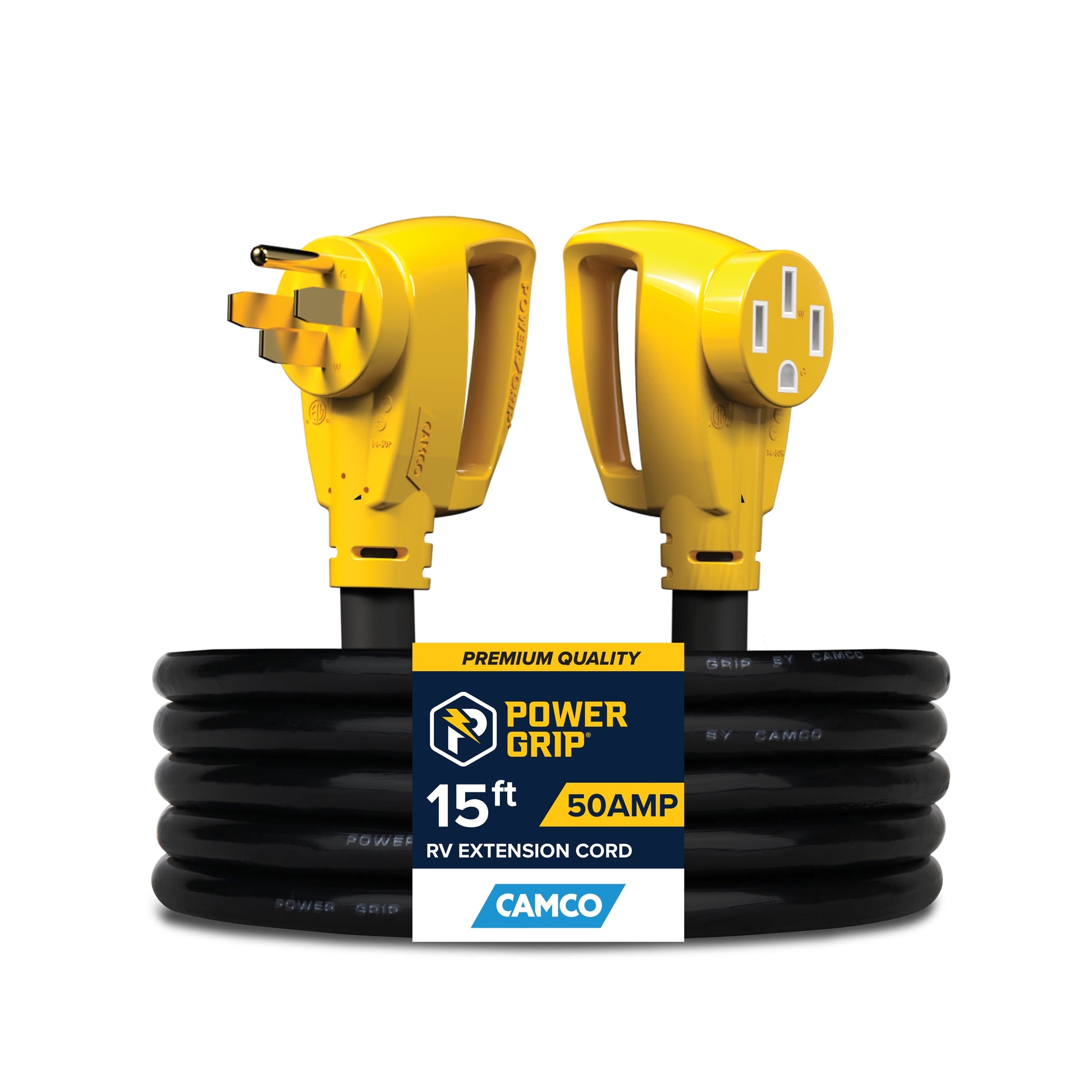 Camco PowerGrip Camper/RV 15-Foot Extension Cord | 50-Amp, Rated for 125/250 Volts/12500 Watts (55194)