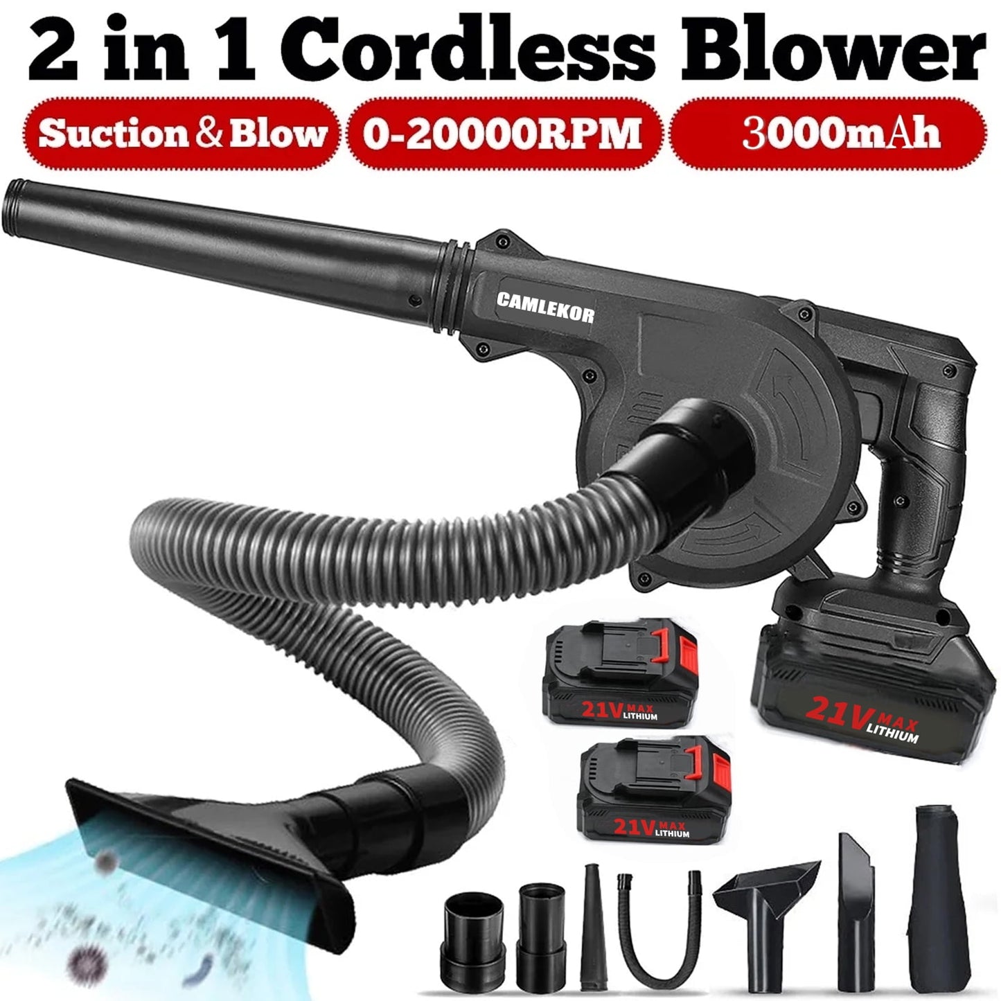 Camlekor Cordless Leaf Blower 21V Electric Mini Handheld Blower Lightweight Small Powerful Blower Battery Operated Air Leaf Blower